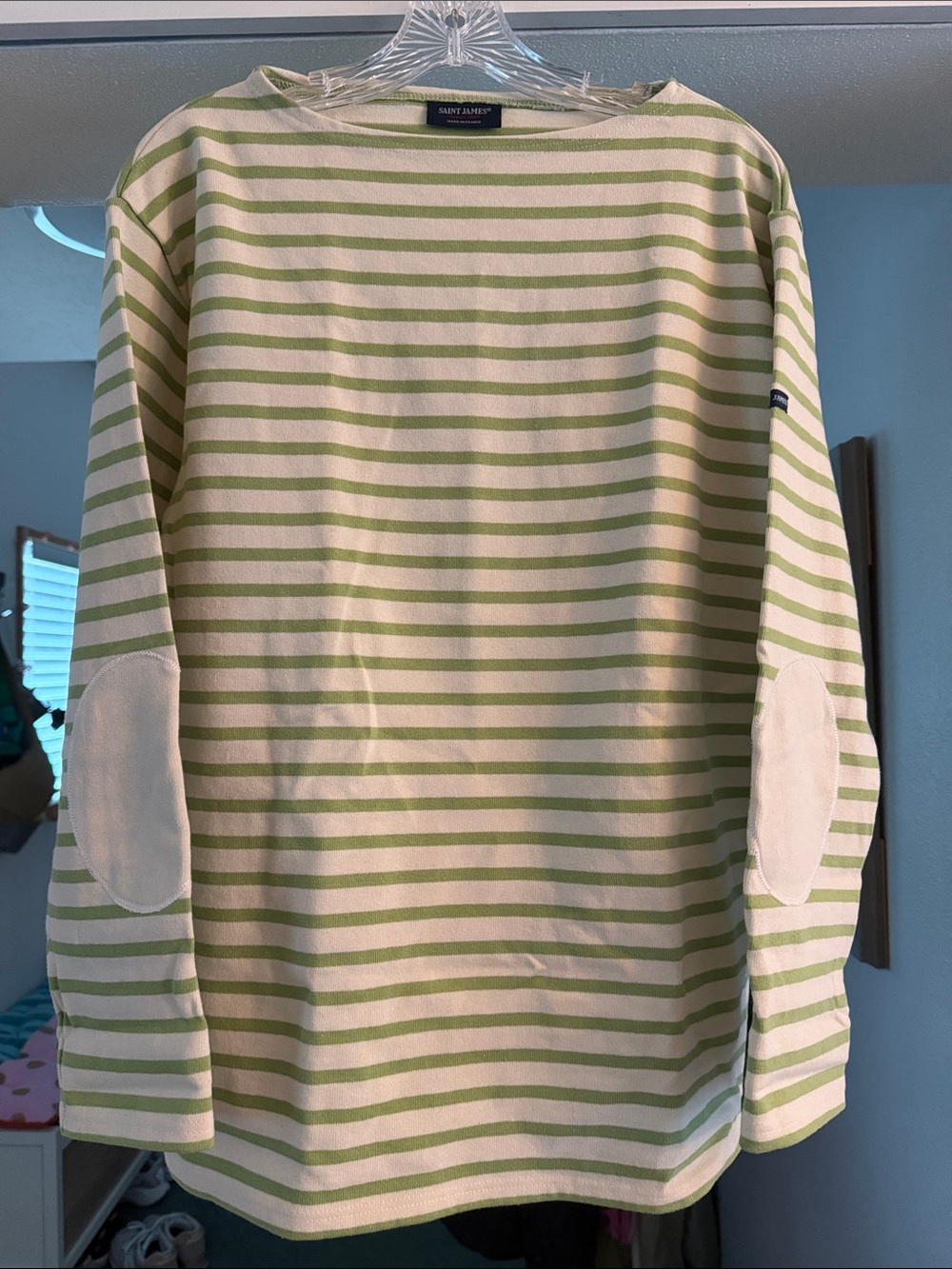 Saint James Light Green and Cream Striped Breton Top